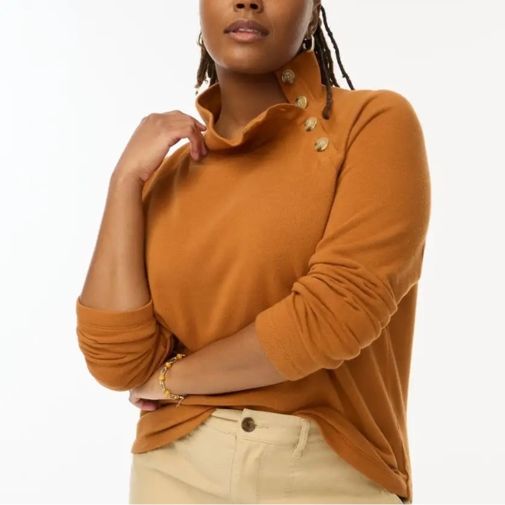 J.Crew Copper Brown Button Mock Neck Pullover Sweatshirt Medium